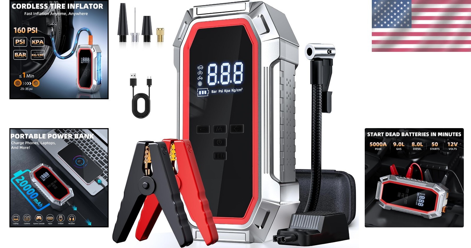 WOLFBOX Jump Starter with Air Compressor, 5000A Portable Car Battery Booster