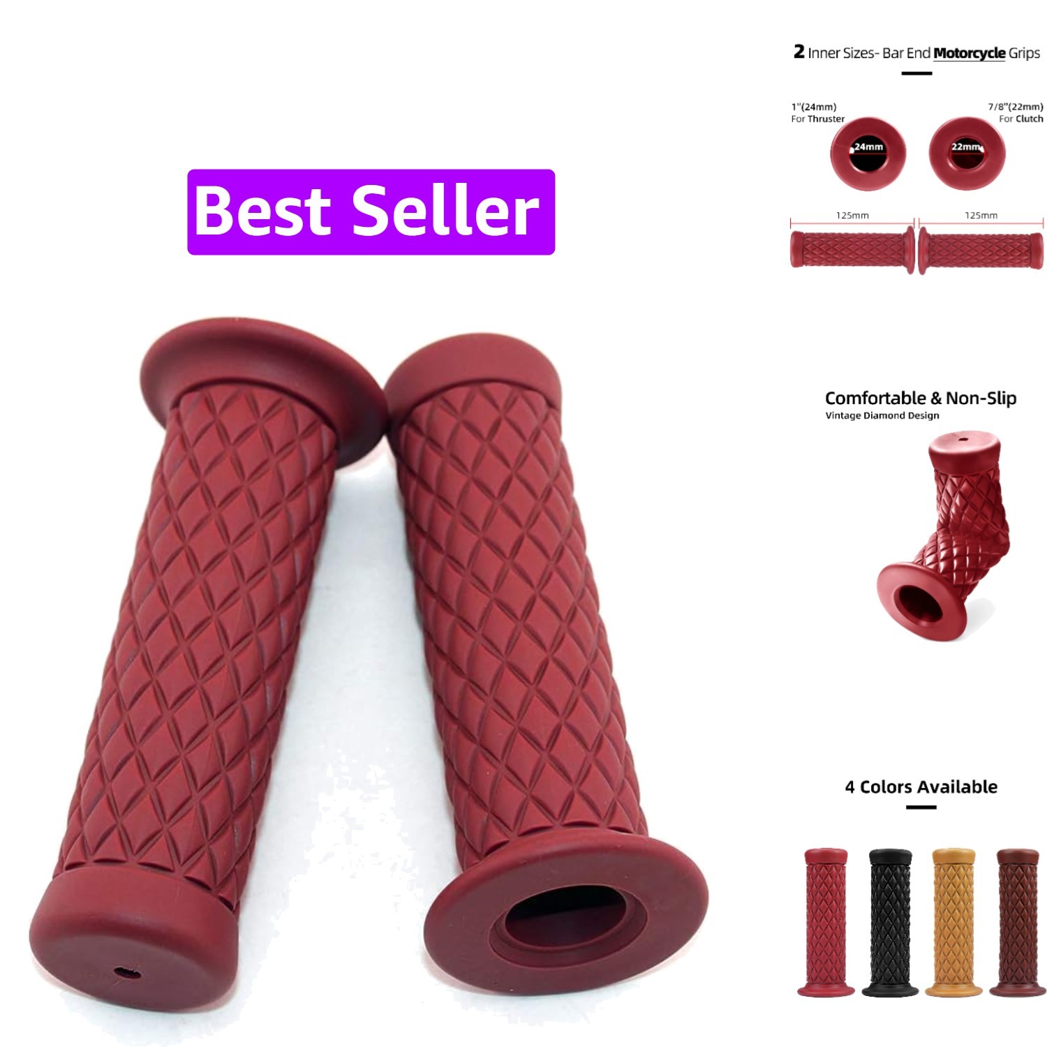 Motorcycle Grips Non Slip Rubber Bar End Thruster Grip 7/8″ 22mm 24mm Motorcy…