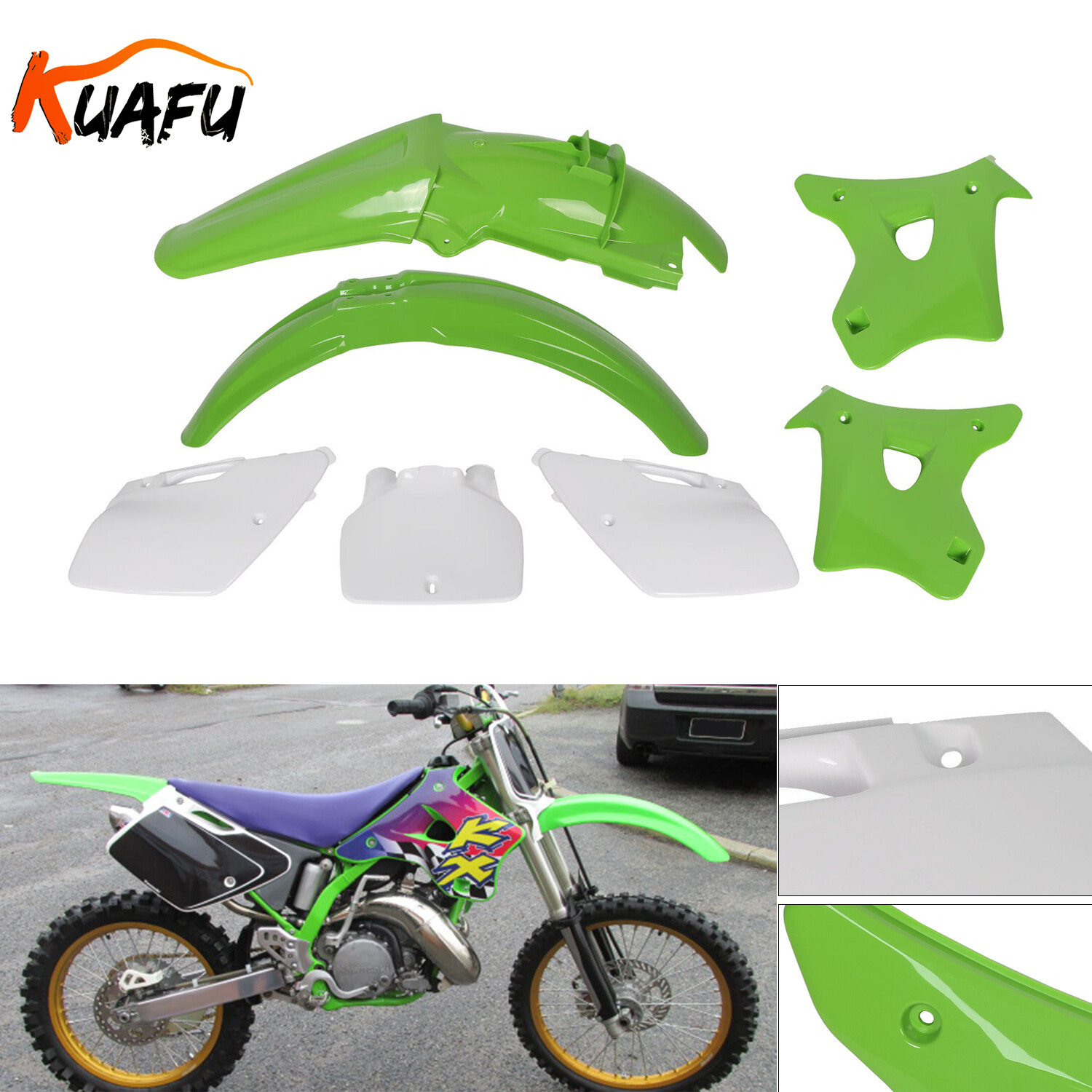 Plastic Kit Fairing Replace Bodywork 7Pcs Set For KAWASAKI KX250 KX125 1994-1998