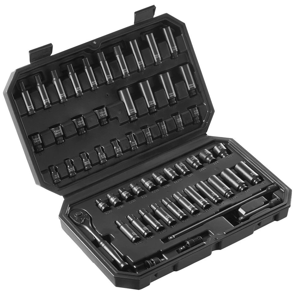Impact Sockets Set 55pcs 6-Point 1/4″ Drive Bit Ratchet Tool Kit Case
