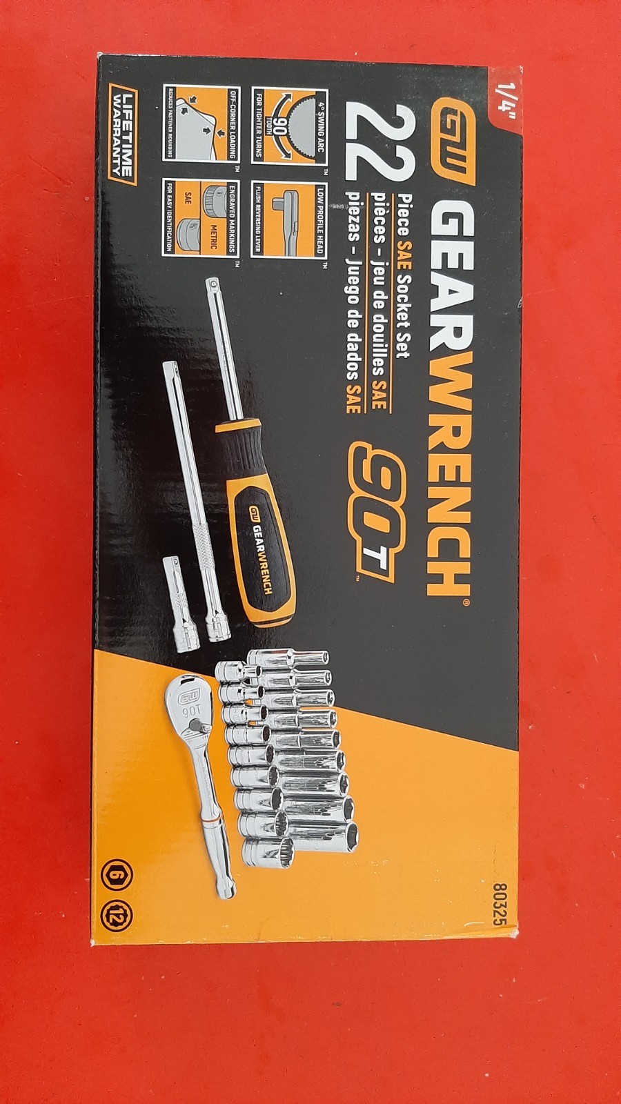 NEW GearWrench 1/4″ Drive Ratchet Socket Set Deep Shallow SAE 22 Piece 80325 6pt