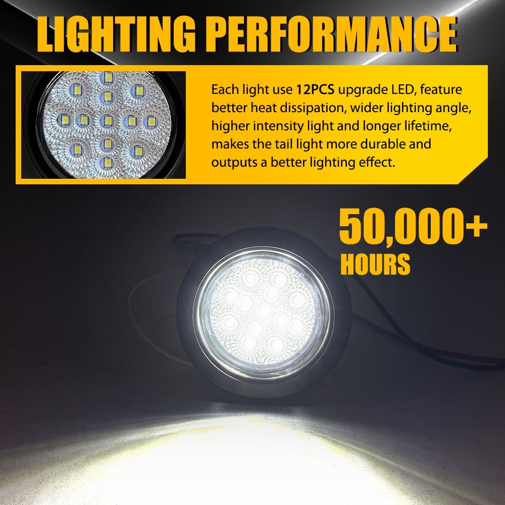 Clear Lens 4Pcs 2.5″ Round 13 LED DOT IP67 Trailer Clearance Side Marker Lights