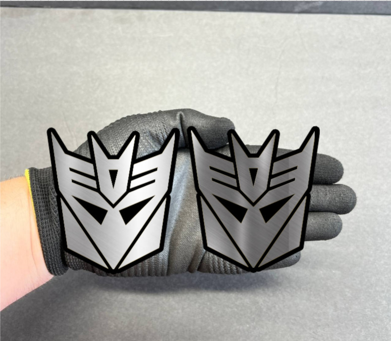 2x Decepticon Transformer Mask ENGRAVED Car Fender Badge Emblem MULTICOLOR Decal