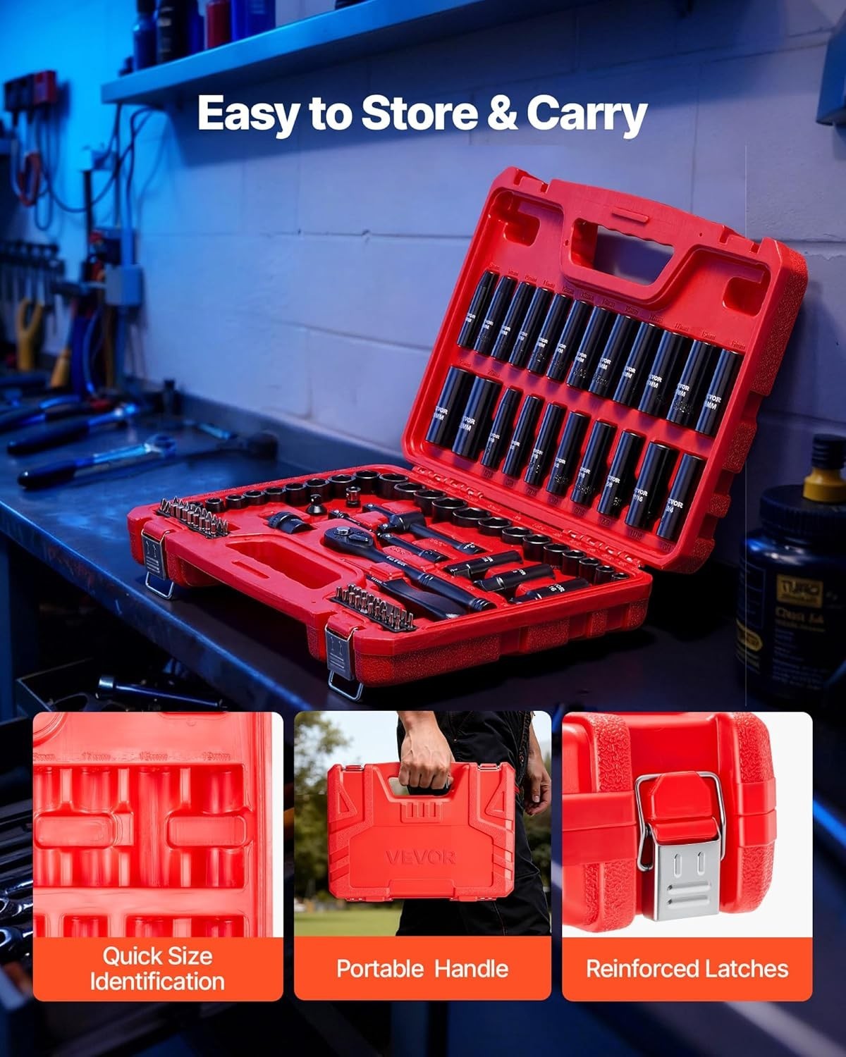 Efficient 96-Piece Ratchet Socket Set in Durable CR-V Case for Mechanics