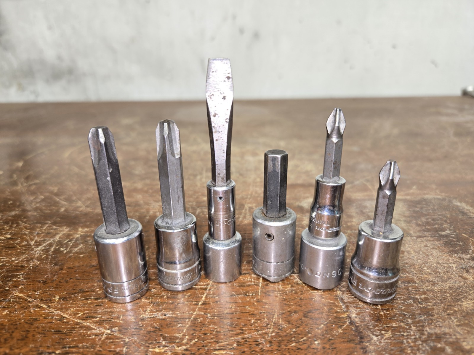 Snap-On 6 Pc 3/8″ Drive Mixed Bit Socket Lot Phillips Slotted Hex Allen USA