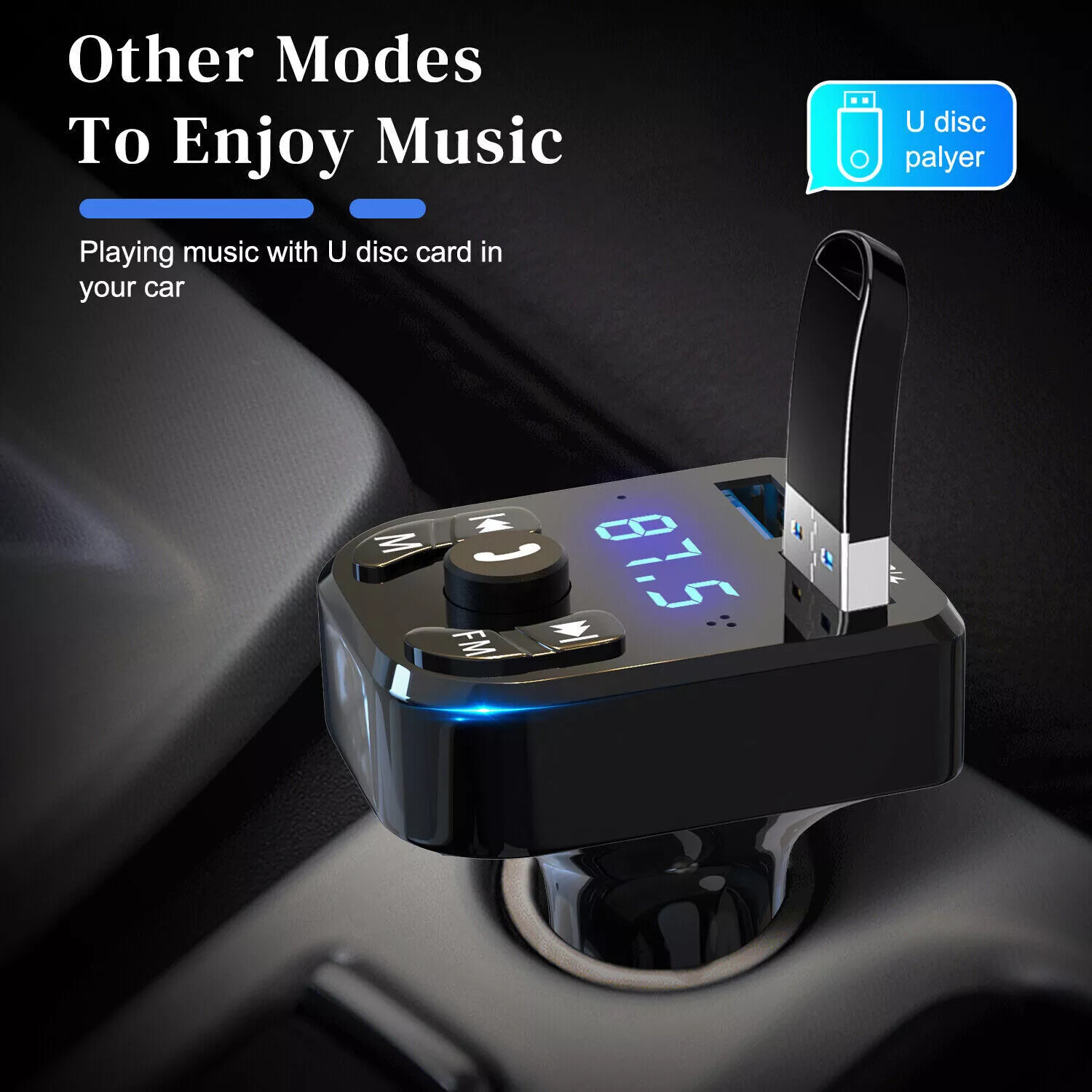 Car Bluetooth 5.0 Wireless FM Transmitter Adapter 2USB PD Charger AUX Hands-Free