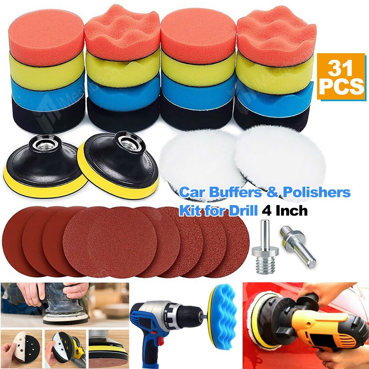 31PCS Foam Drill Polishing Pads Kit Car Hub Waxing Buffing Wheel Polisher 4″