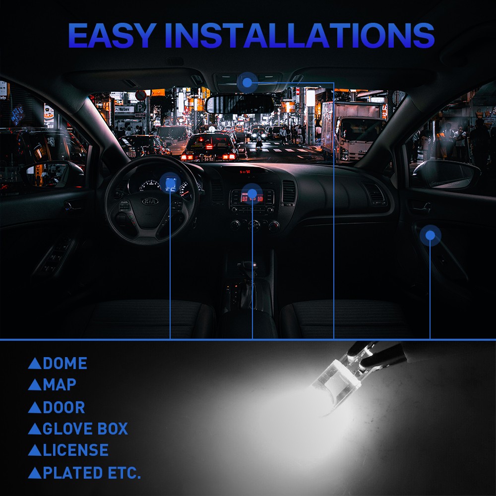 30x LED License Plate Interior Light Bulb T10 194 168 W5W 2825 White 6000K