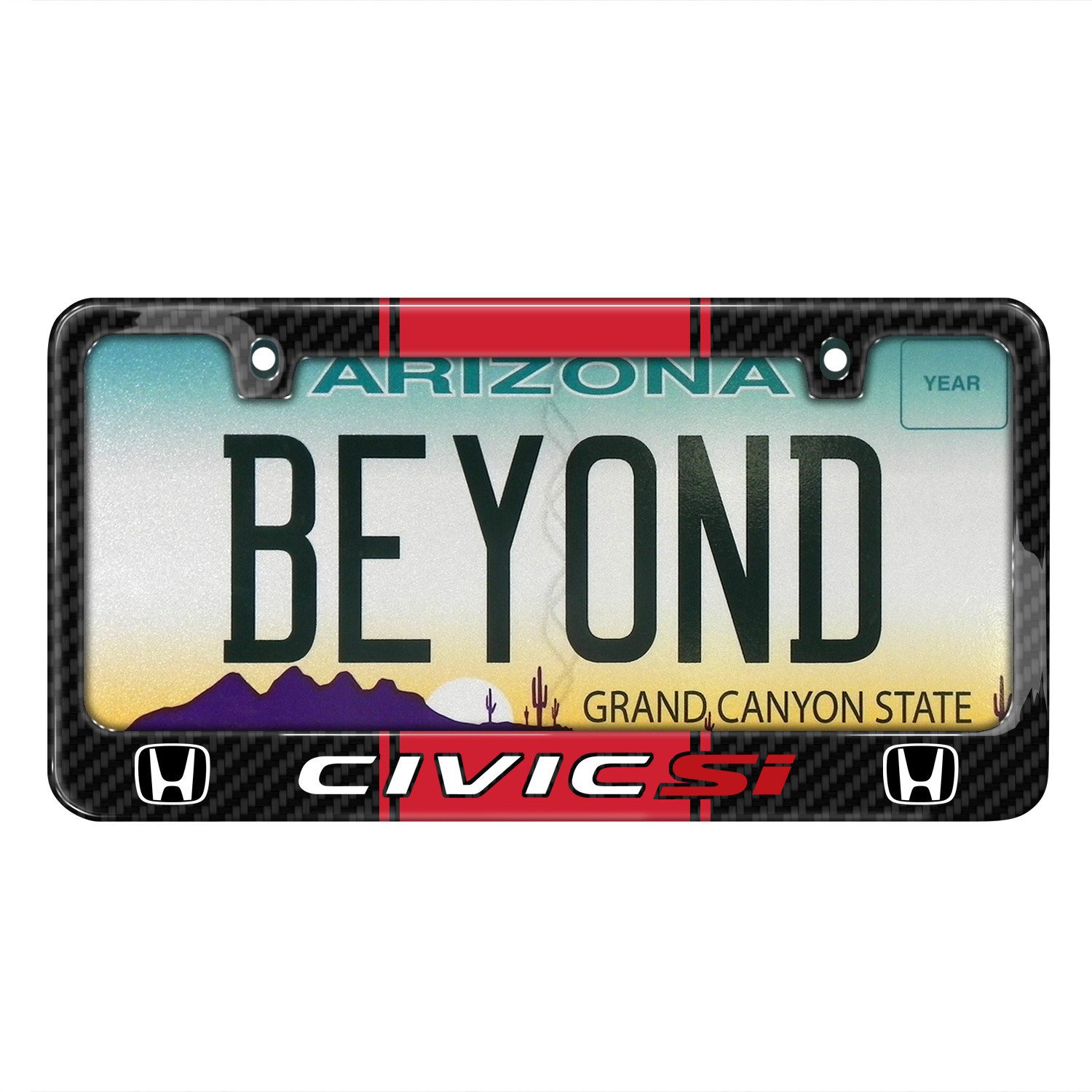Honda Civic Si Red Racing Stripe Black Real Carbon Fiber License Plate Frame