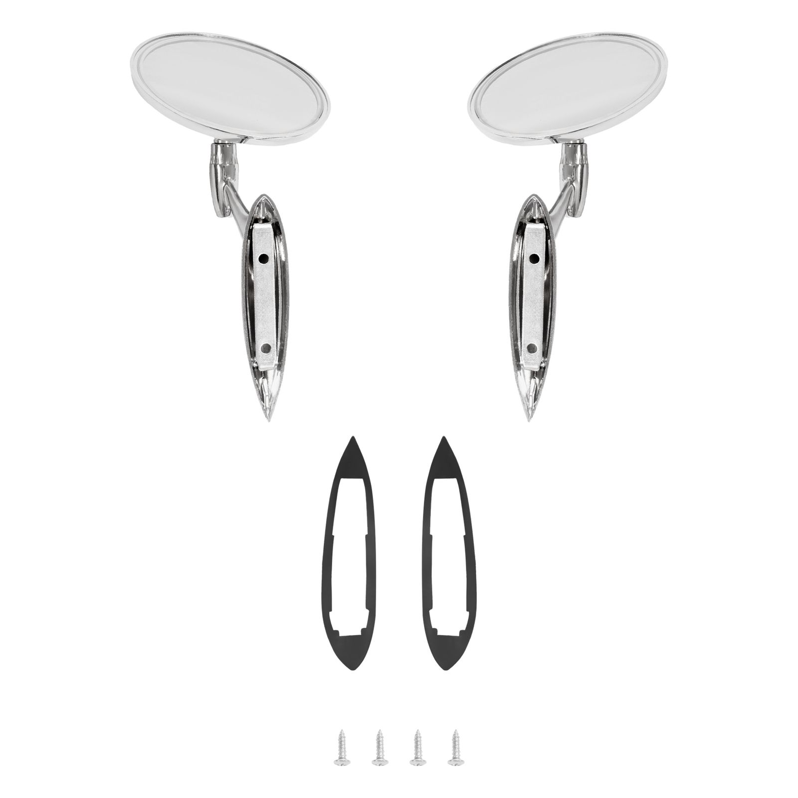 Round Bowtie Outside Rearview Mirrors Ribbed Base For Chevy Chevelle Impala Nova