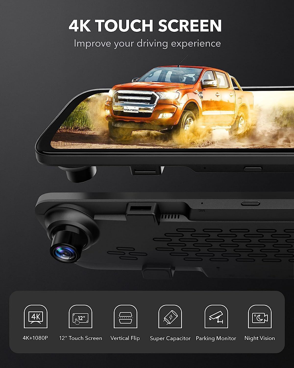 12″ Rearview Mirror Car DVR Dual Dash Cam G840S Camera Front Rear Video Recorder