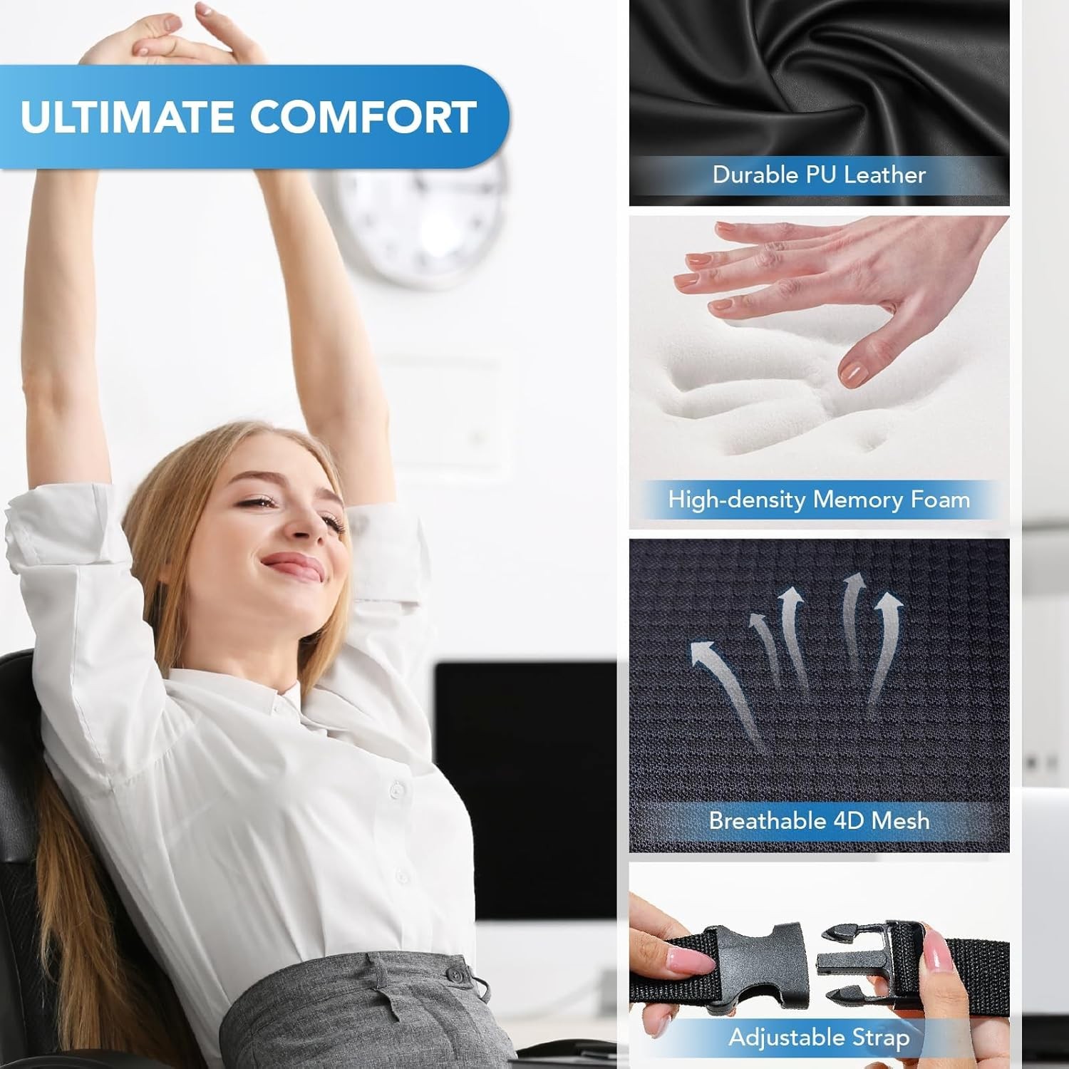 Car lumbar support pillow, memory foam lumbar cushion for back pain relief