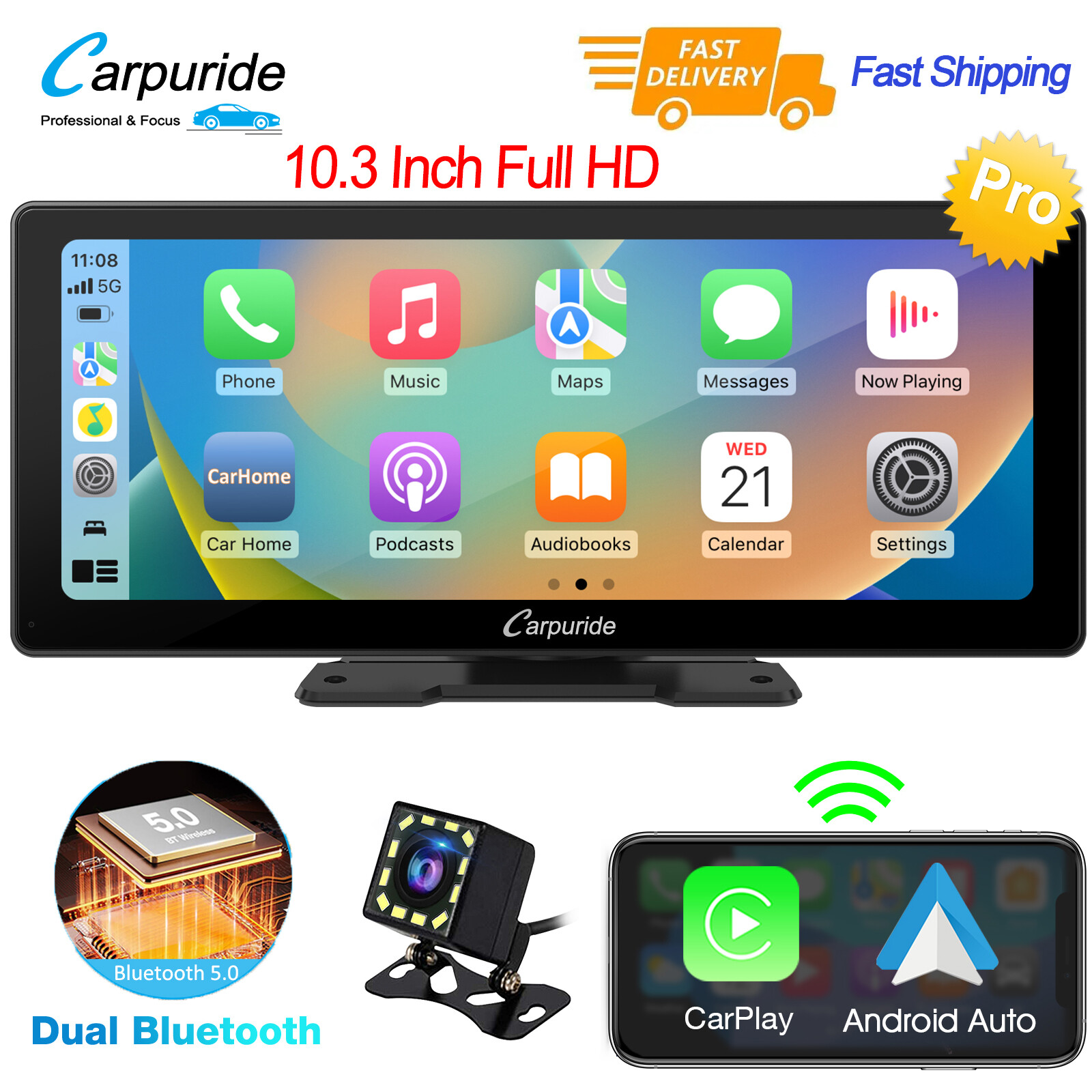Carpuride W103Pro Wireless Carplay Android Auto Stereos Bluetooth Backup Camera