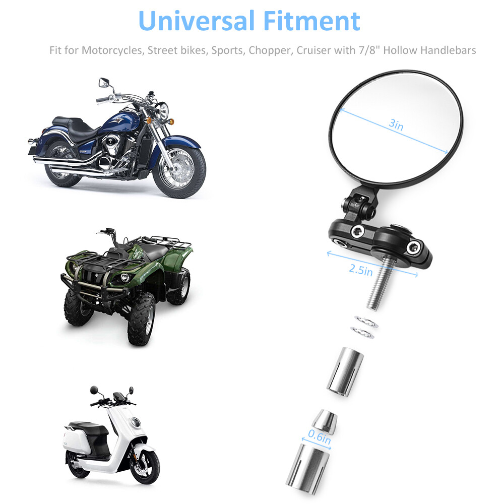 2PCS Universal Motorcycle Mirrors 7/8″ 22mm Handle Bar End Rearview Side Mirrors
