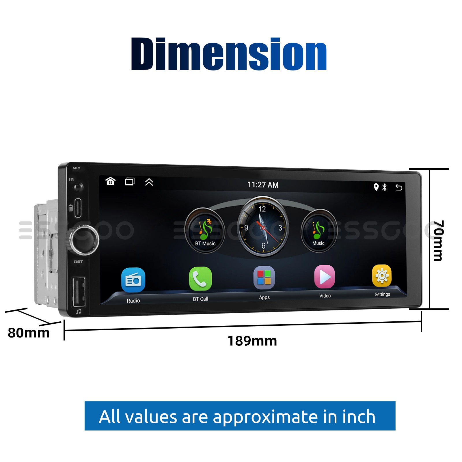 6.86″ 1 DIN Car MP5 Player Touch Screen Car Radio Stereo USB Carplay SWC+MIC&CAM