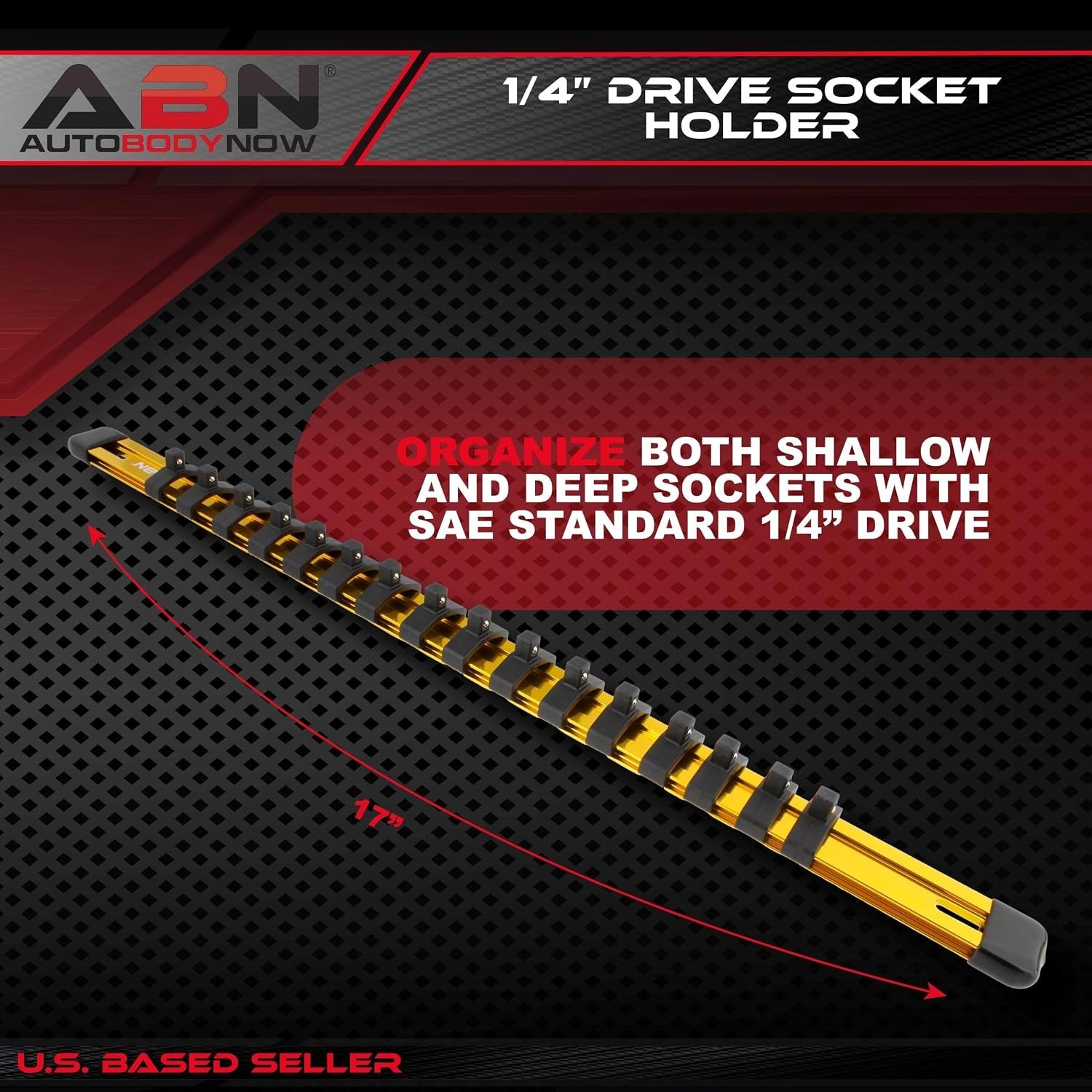 Effortless Tool Organization: Yellow Aluminum Socket Holder with 16 Secure Clips