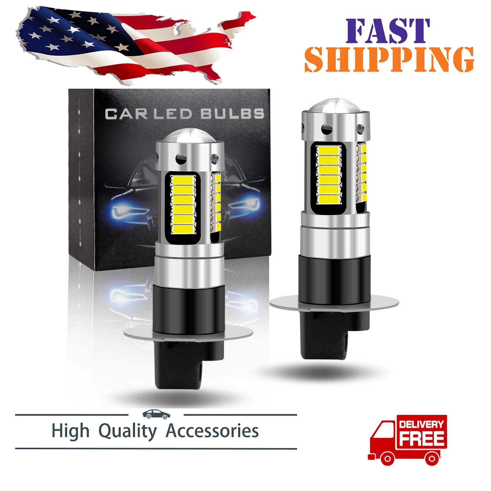 2PC x H3 LED 100W Extremely Bright Fog Light Lamp Driving Bulbs 6000K Cool White