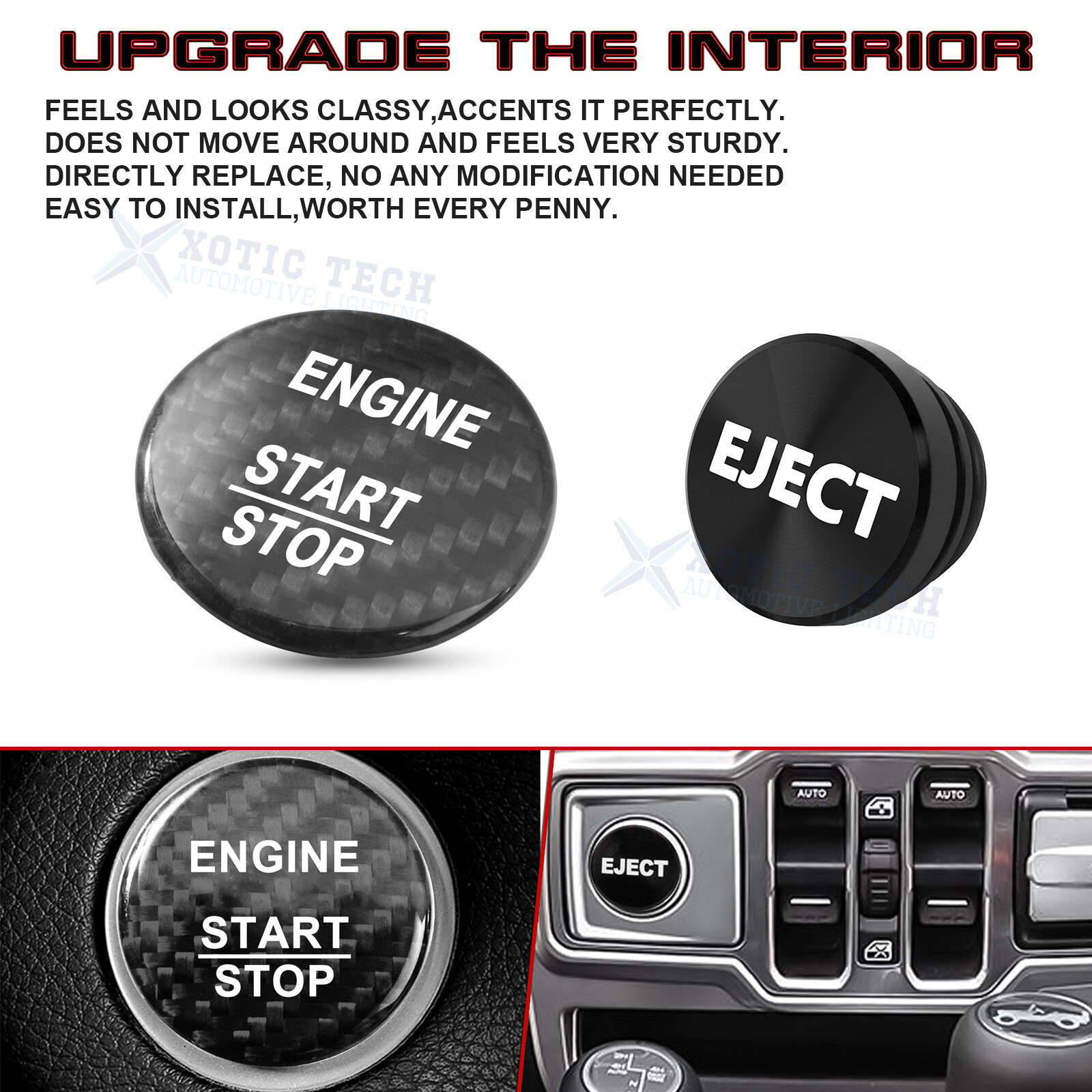 Black Carbon Engine Start + Cigarette Lighter Eject Button Trim For Mercedes B C