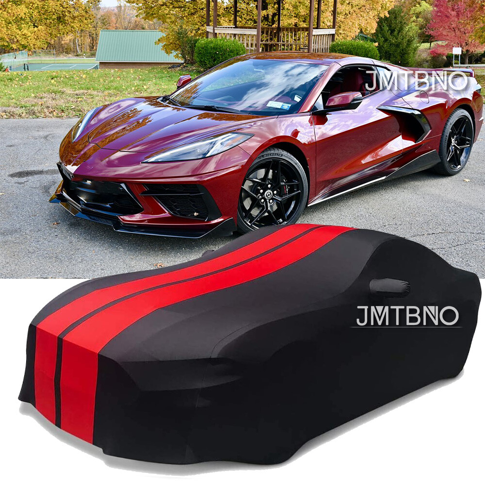 For Chevrolet Corvette C8 Indoor Dust Proof Black+ Red Line Stretch Car Cover US