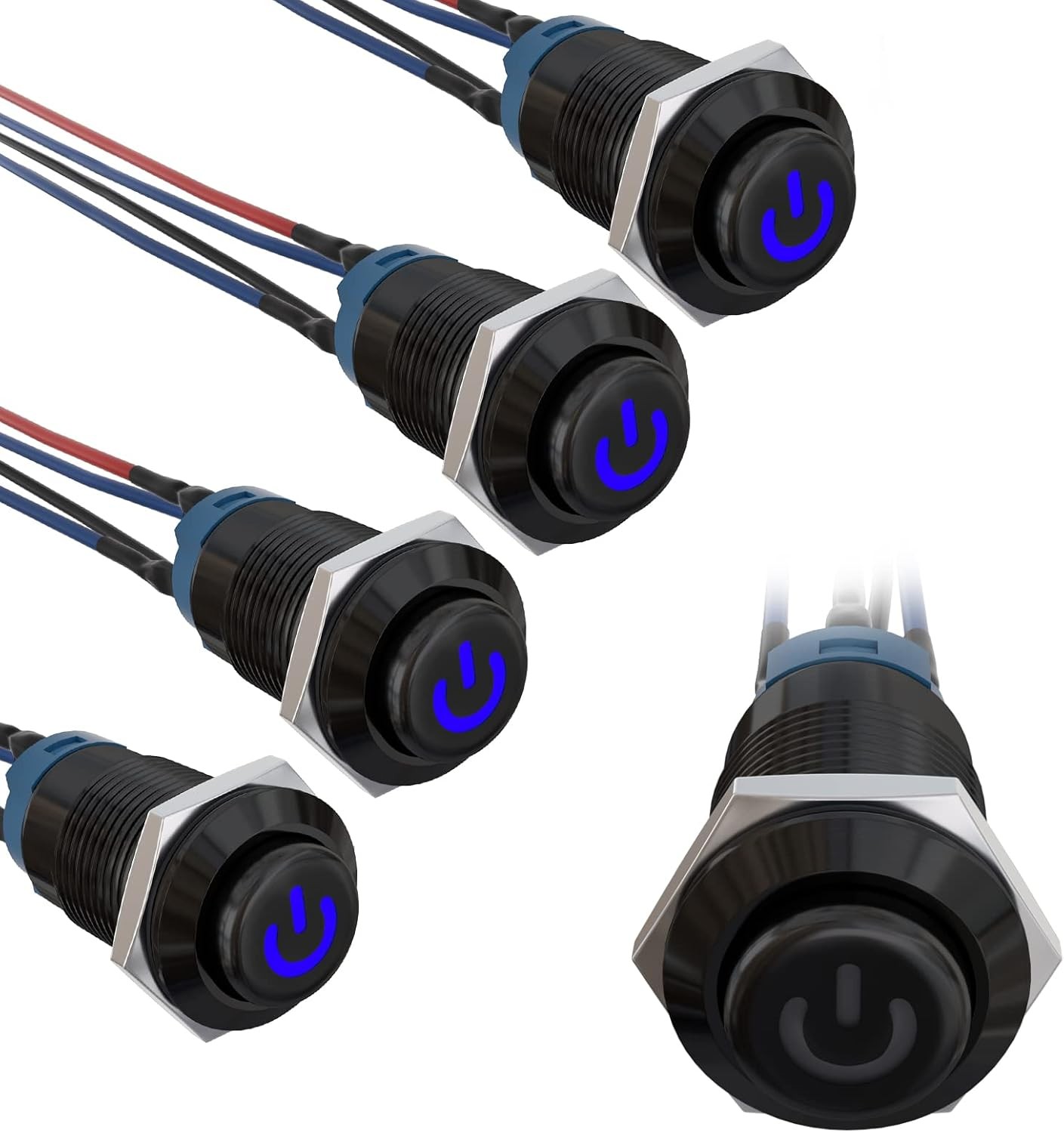 5PCS 12mm Latching LED Push Button Switch IP65 Waterproof Mini Round Black