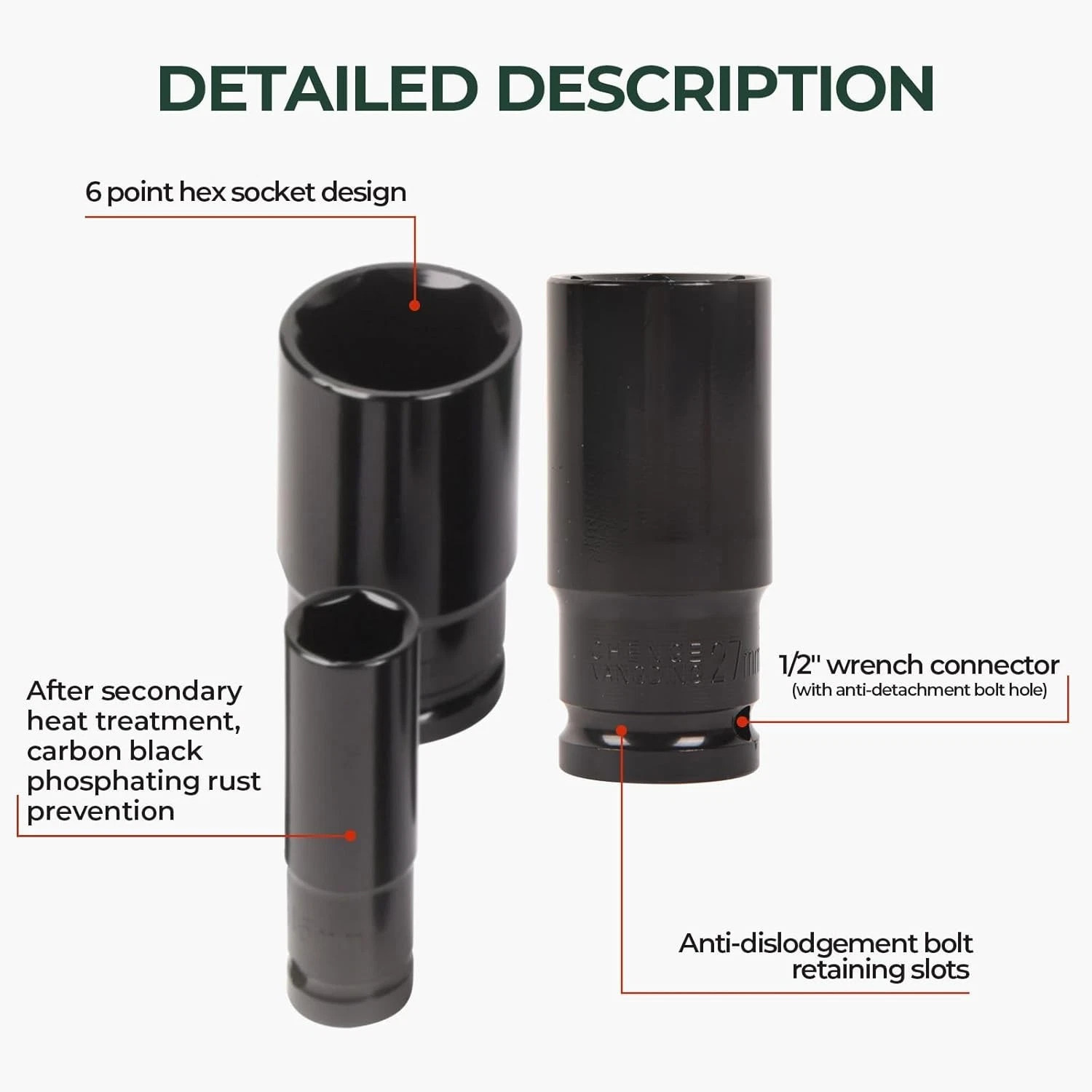 20PCS 1/2”Deep Impact Sockets Set Drive Metric 8mm-32mm Deep 6-Point Set w/case