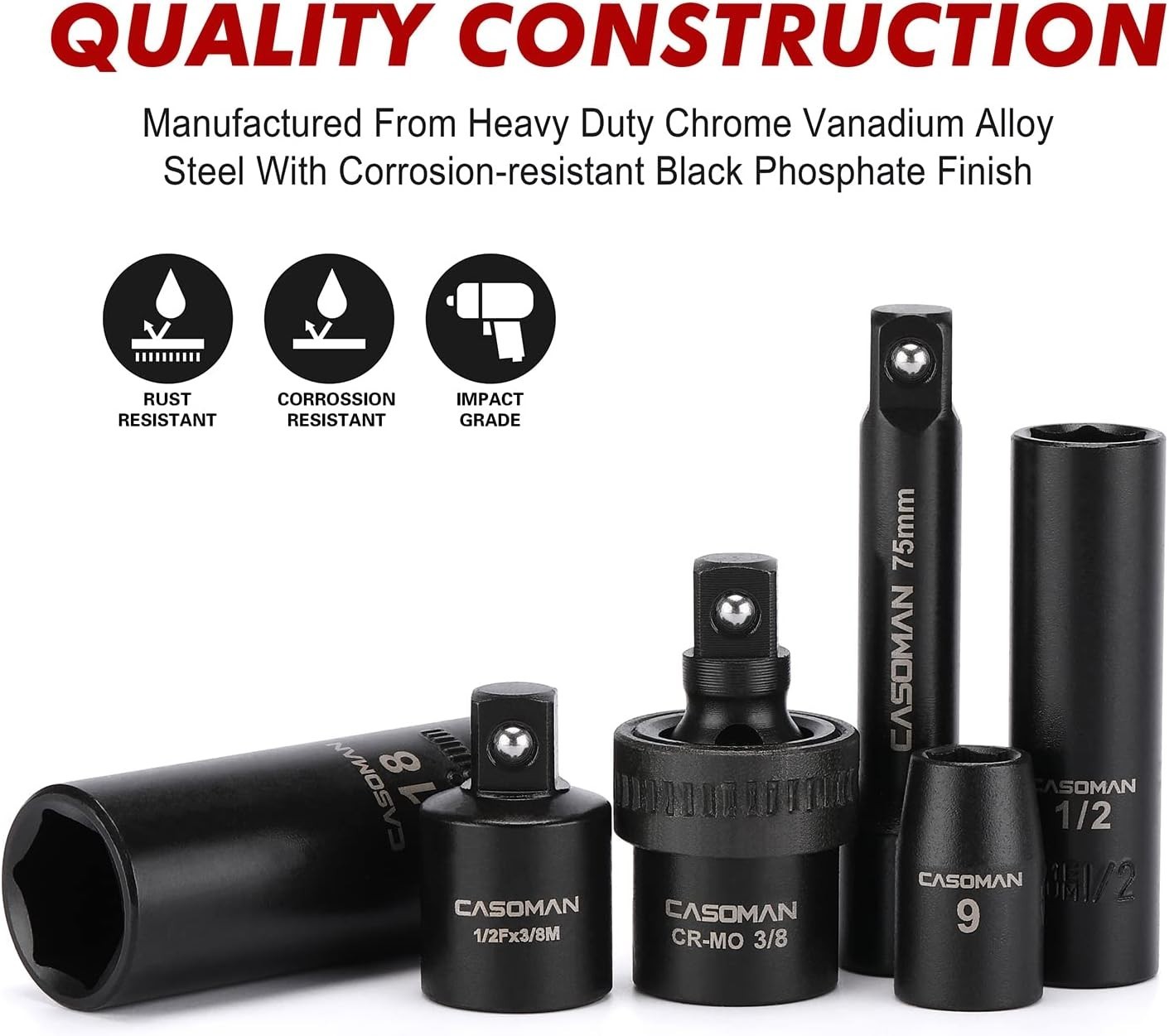 3/8″ Drive Impact Socket Set, 49 Piece Standard SAE and Metric Sizes 5/16-Inc…