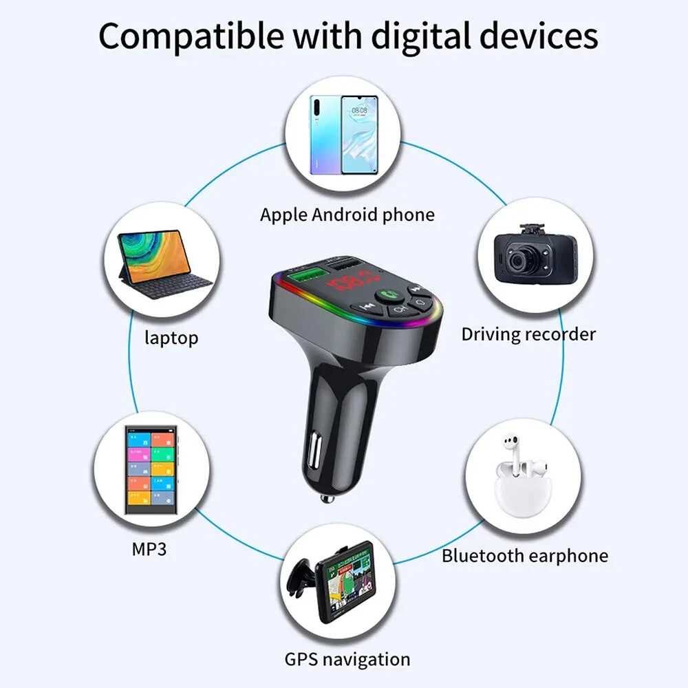 Wireless Car Bluetooth FM Transmitter MP3 Audio USB Charger Adapter Handsfree