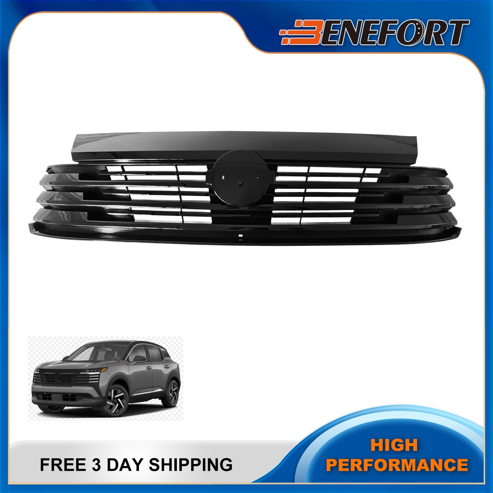 Front Upper Grille Without Camera Hole Gloss Black For 2025 Nissan Kicks S SV