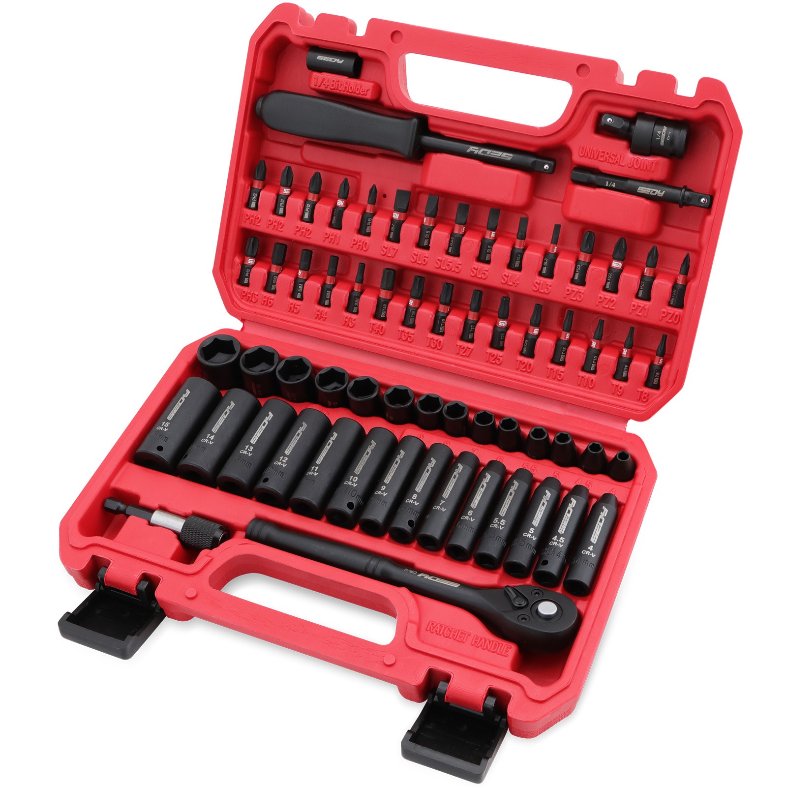 64PC 1/4″ Drive Impact Socket Wrench Screwdriver Head Set Drill Bit Set Ratchet