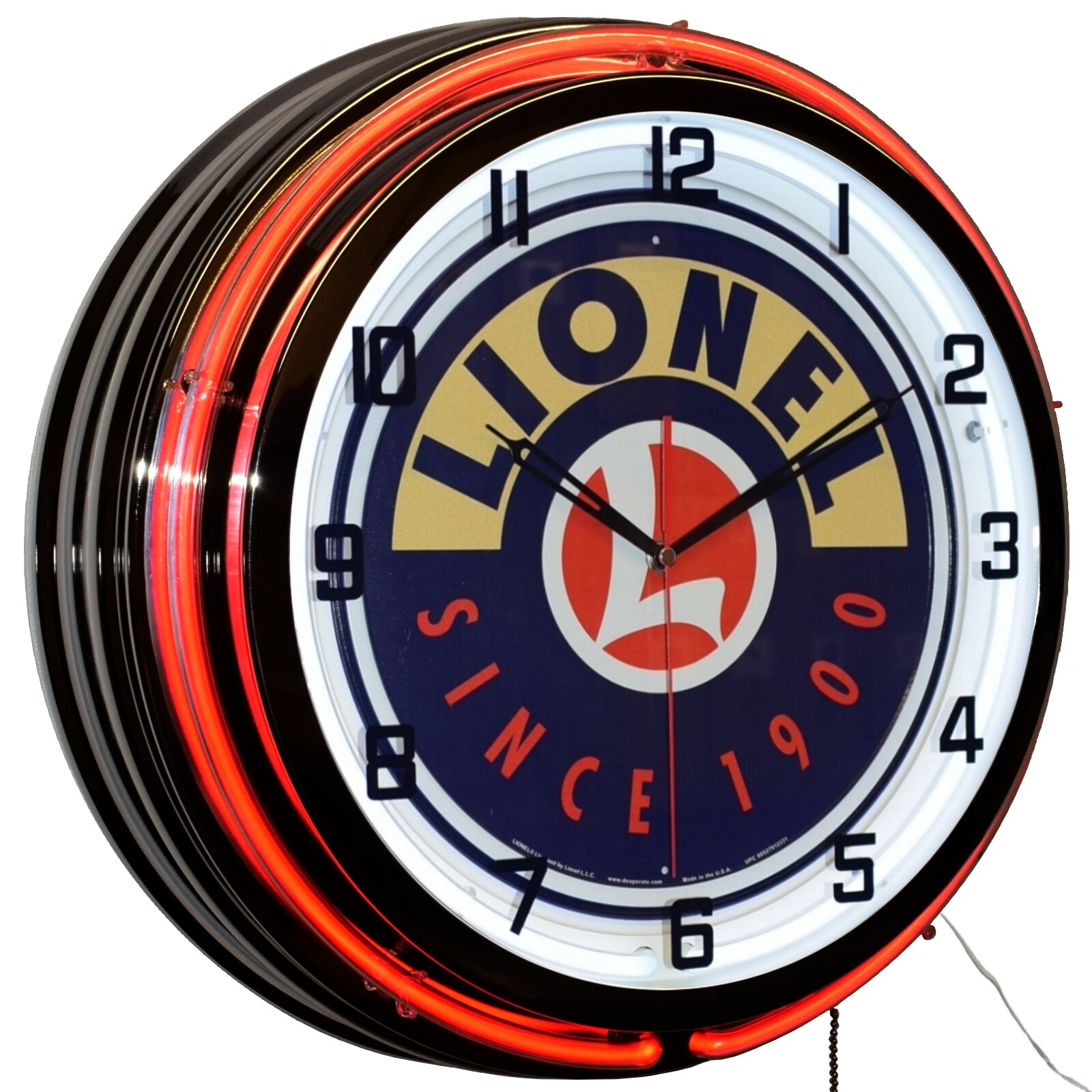 19″ Lionel Trains Since 1900 Sign Double Neon Clock Game Room Decor (Orange)