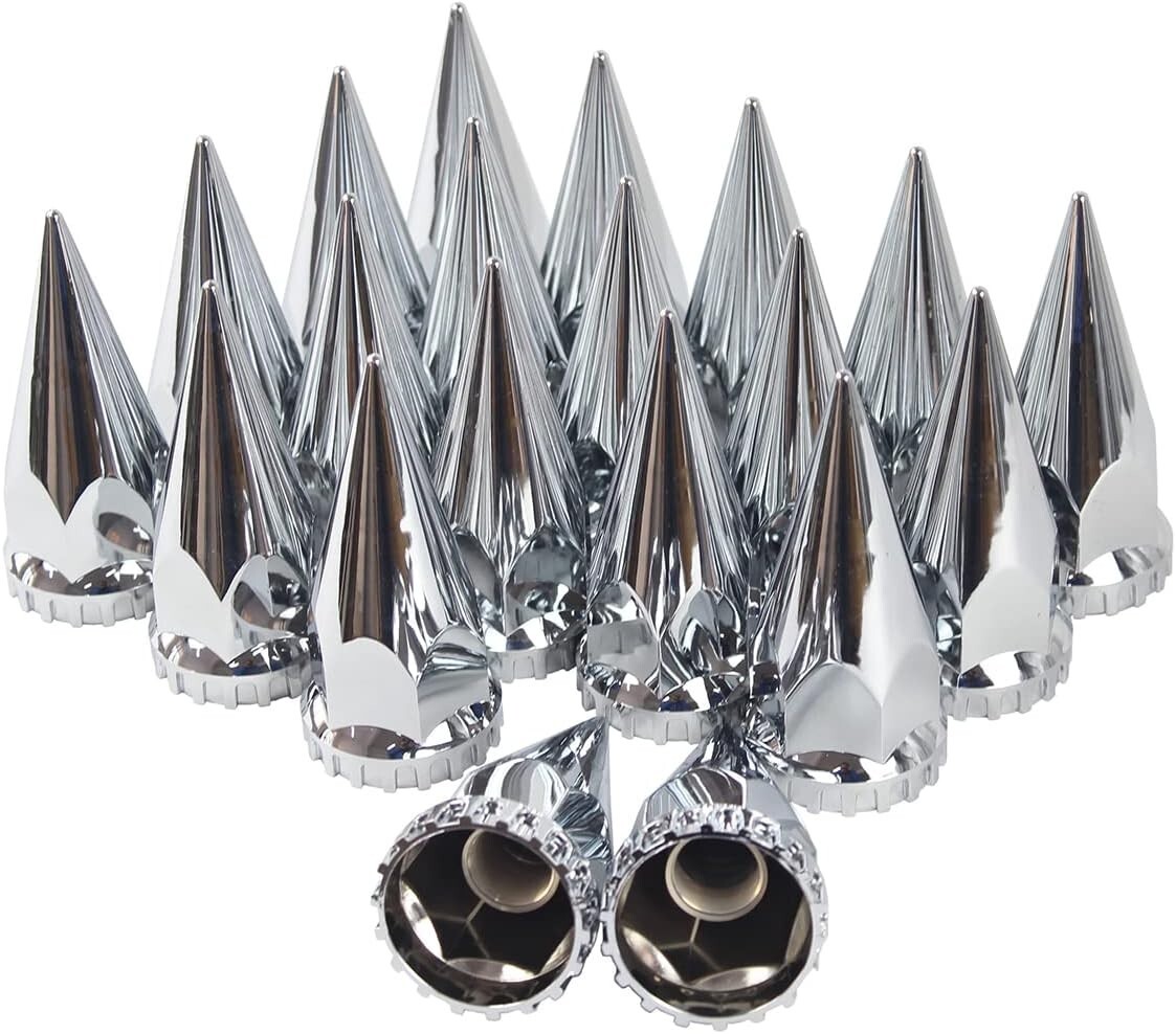 33mm×4-3/4″ Chrome ABS Plastic Screw-on Spiked Lug Nut Covers (Pack of 20)