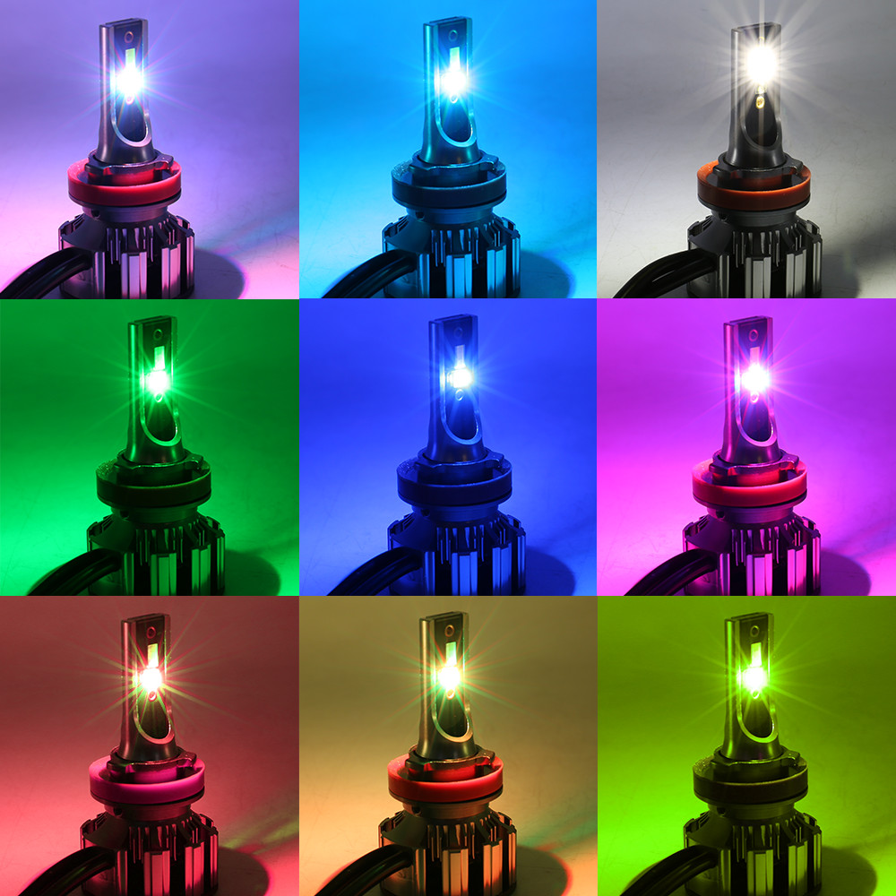 2pcs H4 9003 RGB LED Multicolor Headlight Bulbs High Low Beam Phone Control