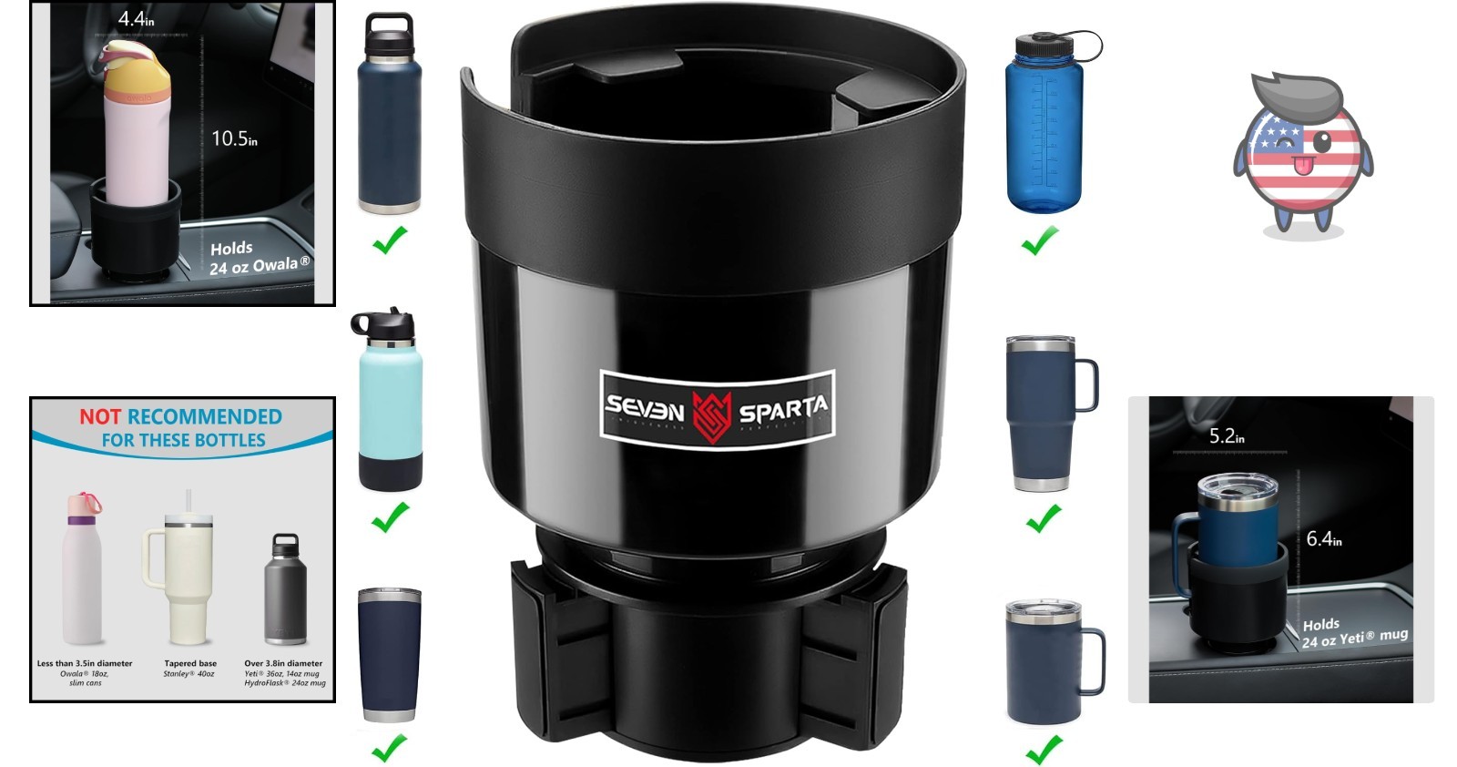 Oversized Drink Cup Holder Expander for Cars & Boats | Fits 3.4″-3.8″ Diameters