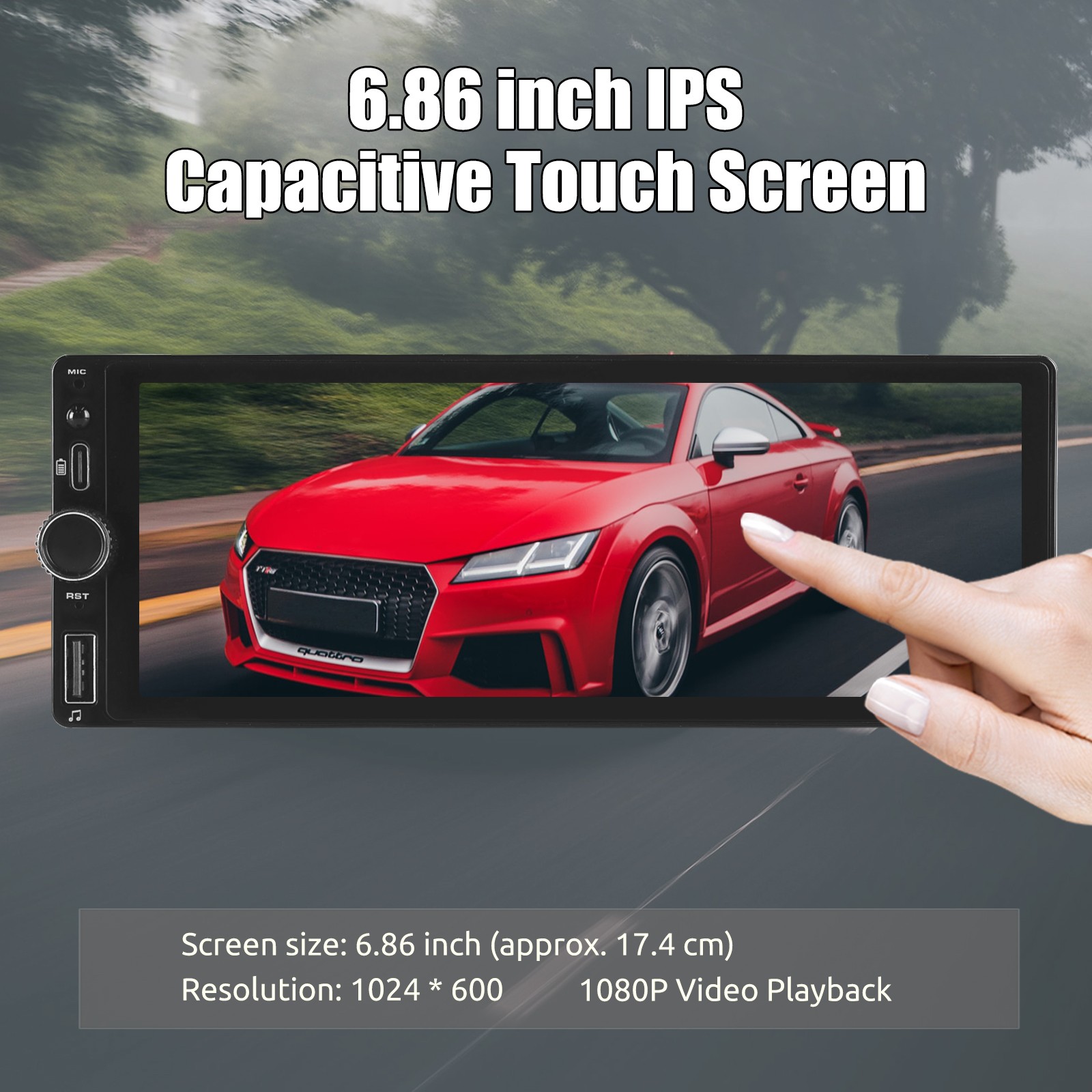 6.86″ 1 DIN Car MP5 Player Touch Screen Car Radio Stereo USB Carplay SWC+MIC&CAM