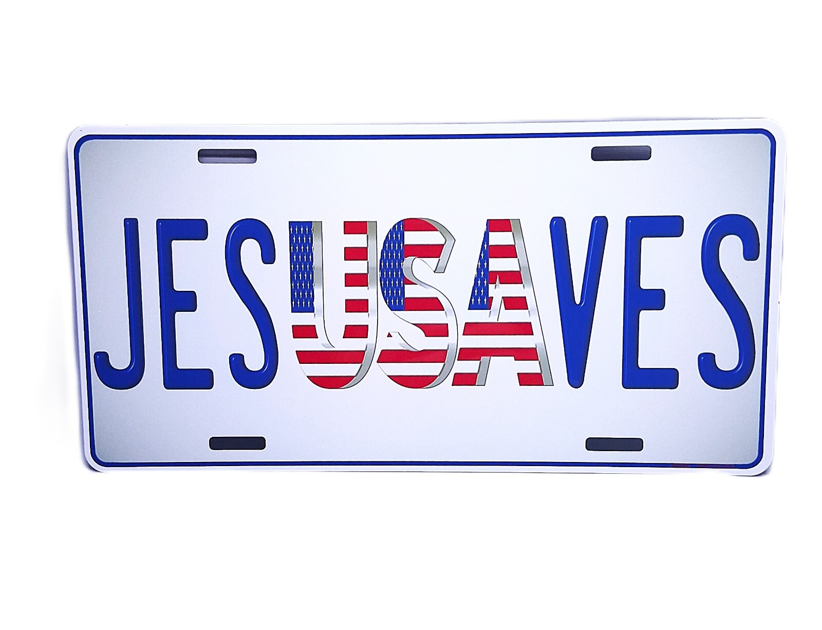 JESUS SAVES USA AMERICAN FLAG CHRISTIAN RELIGIOUS METAL CAR LICENSE PLATE JESUS
