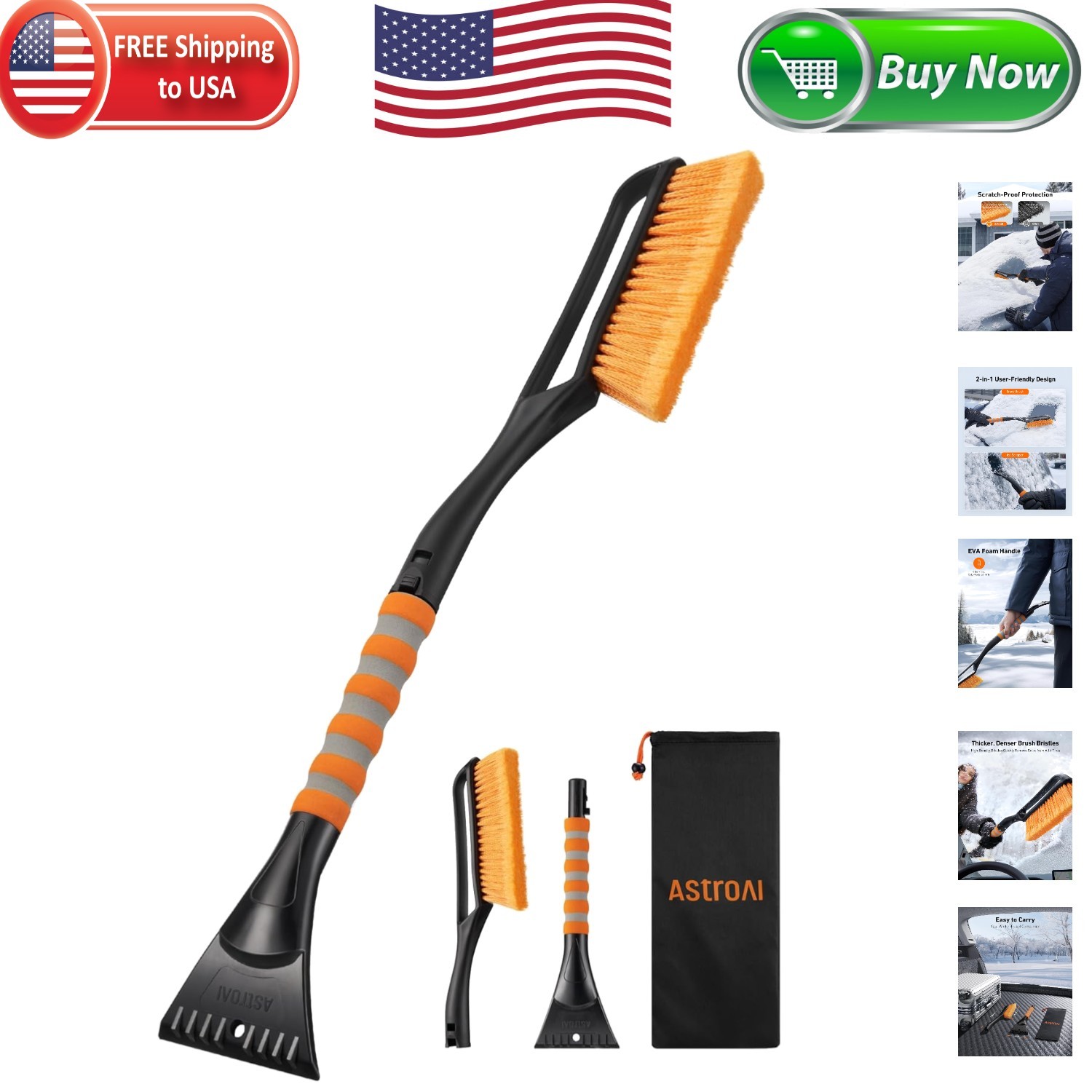 AstroAI 27 Snow Brush and Ice Scrapers for Car Windshield, Detachable Snow Sc…