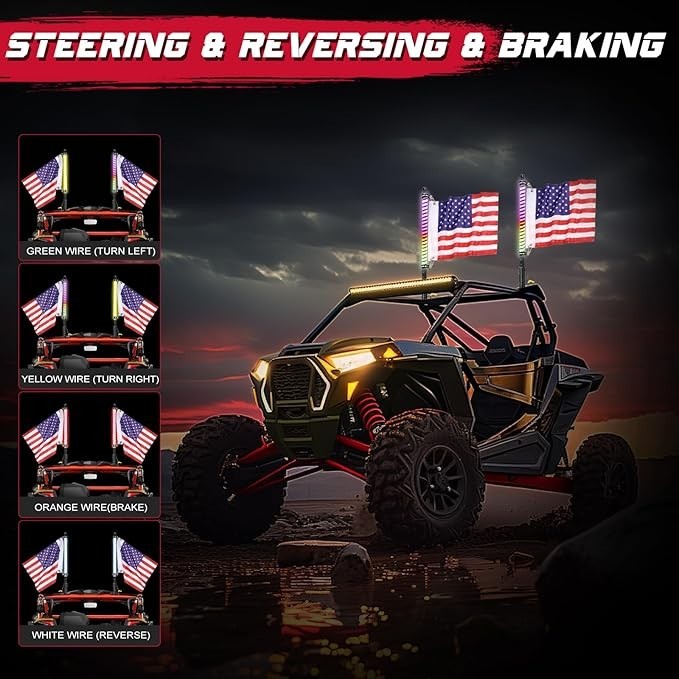 2PCS 2FT LED Whip Spiral Chasing RGB Whip Lights For Can Am Polaris RZR UTV ATV