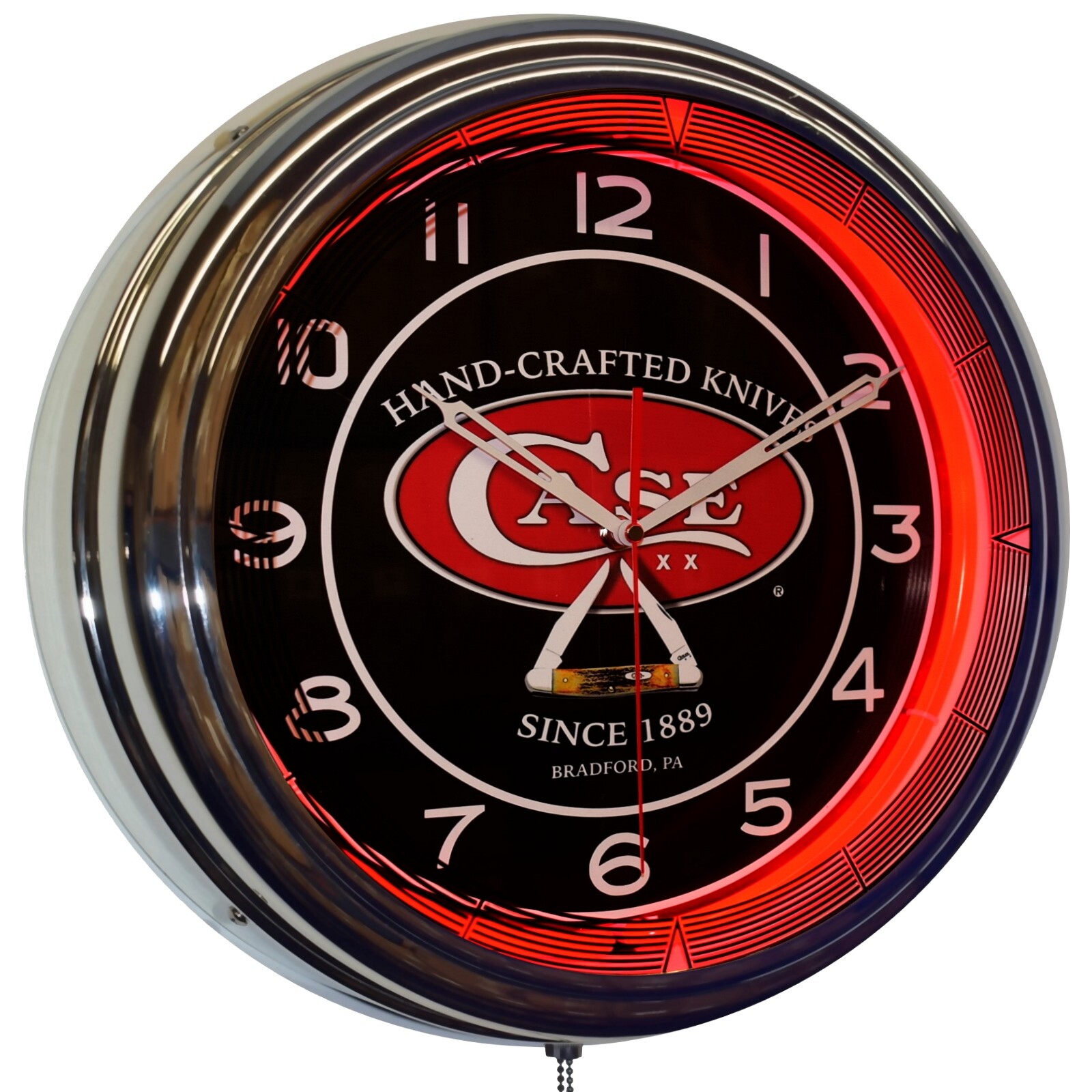 16″ CASE Hand-Crafted Knives Since 1889 Neon Clock Man Cave Decor (Red)