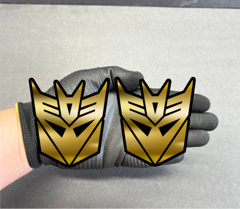 2x Decepticon Transformer Mask ENGRAVED Car Fender Badge Emblem MULTICOLOR Decal