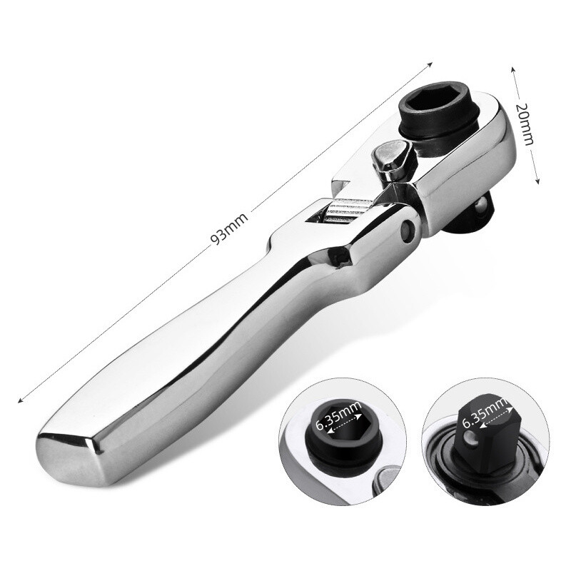 1/4″ Drive Ratchet Handle Socket Wrench 72 Tooth Flexible Head Stubby Flattop