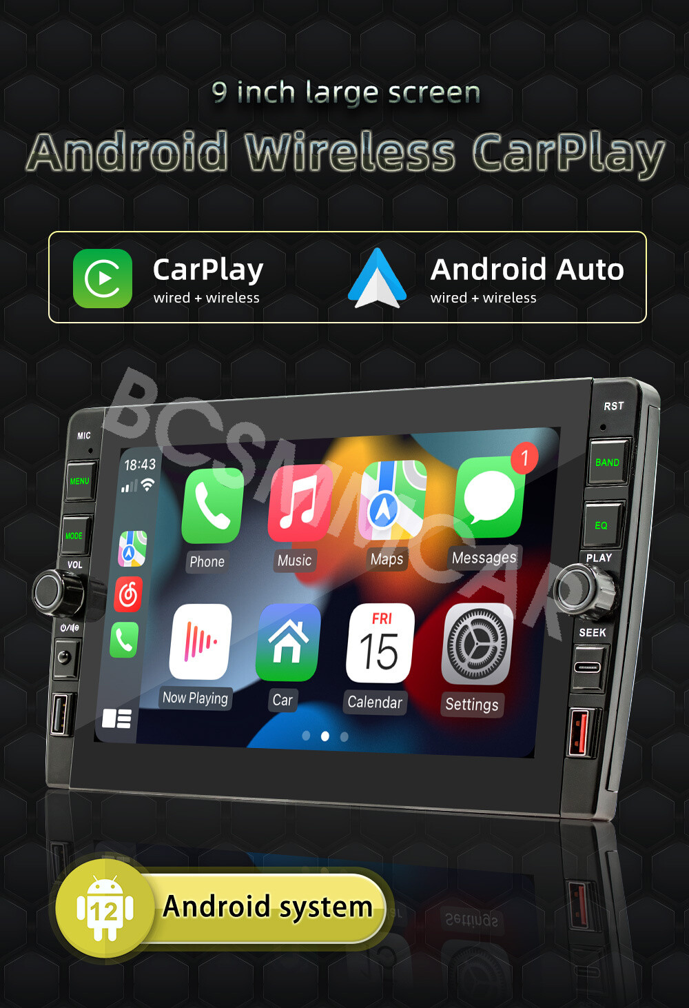 Stereo Radio 9in Car GPS Navigation Android 12 MP5 Player WIFI/FM/USB Head Unit