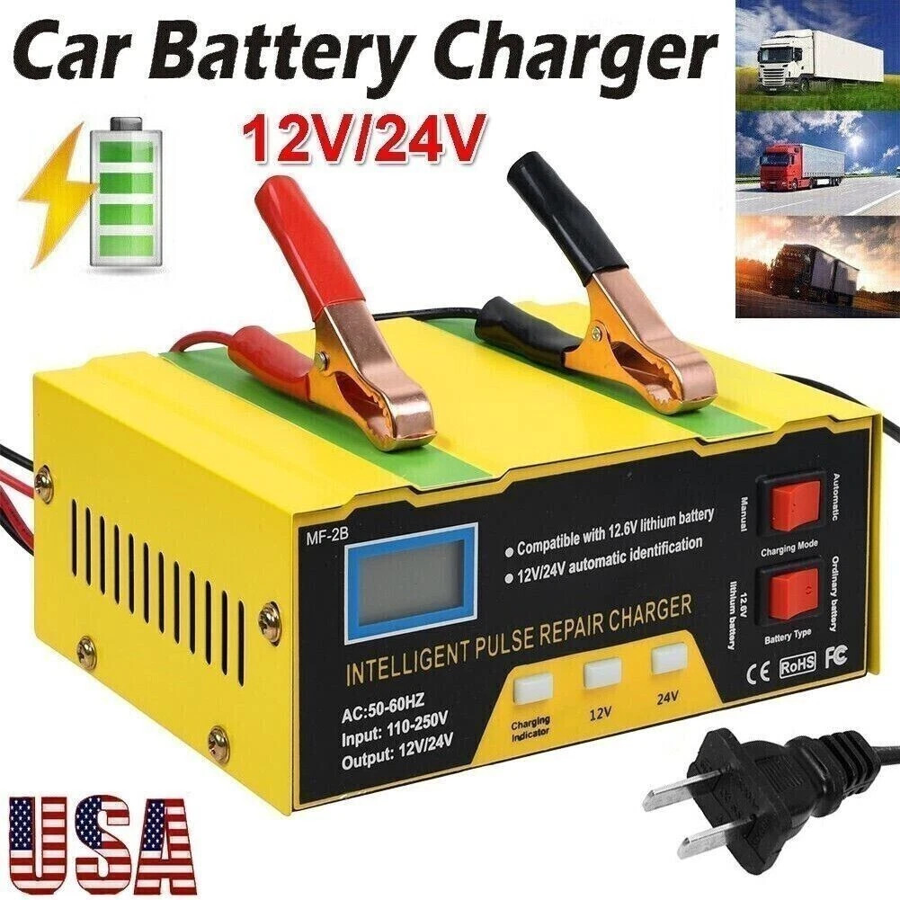 Car Battery Charger Heavy Duty 12V&24V Smart Automatic Intelligent Pulse Repair
