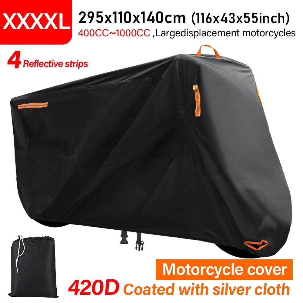 Motorcycle Cover Waterproof Outdoor Storage with Lock-Holes, 116″ 420D Black