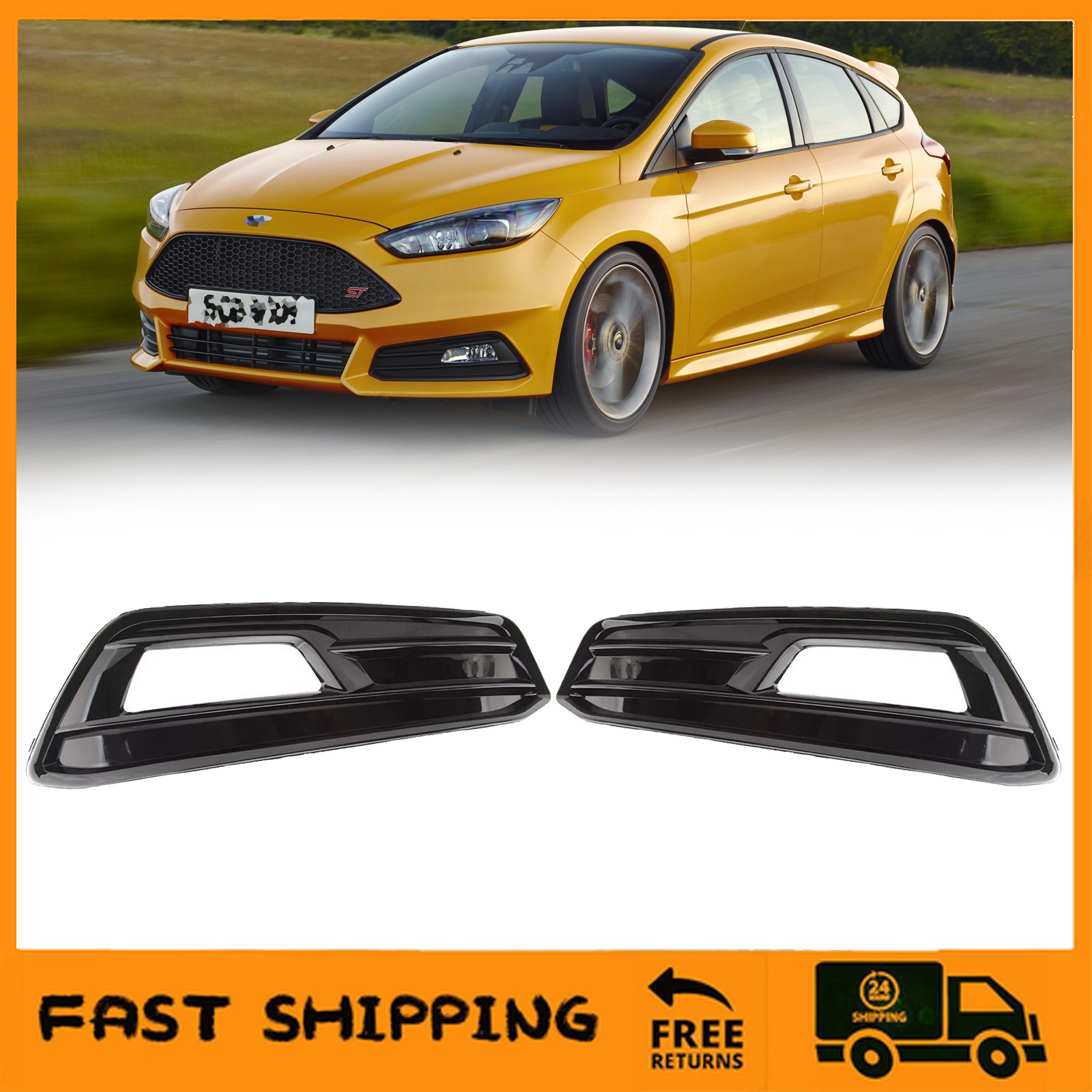For Ford Focus ST 15-18 Gloss Black Front Fog Light Cover Bezel Left Right Pair