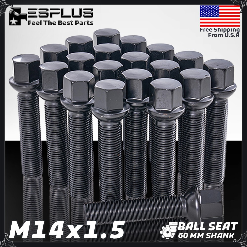10 Volkswagen Lug Bolt 14×1.5 Black 60mm Fit Bora/CrossFox/Vento W 30-34 Spacer
