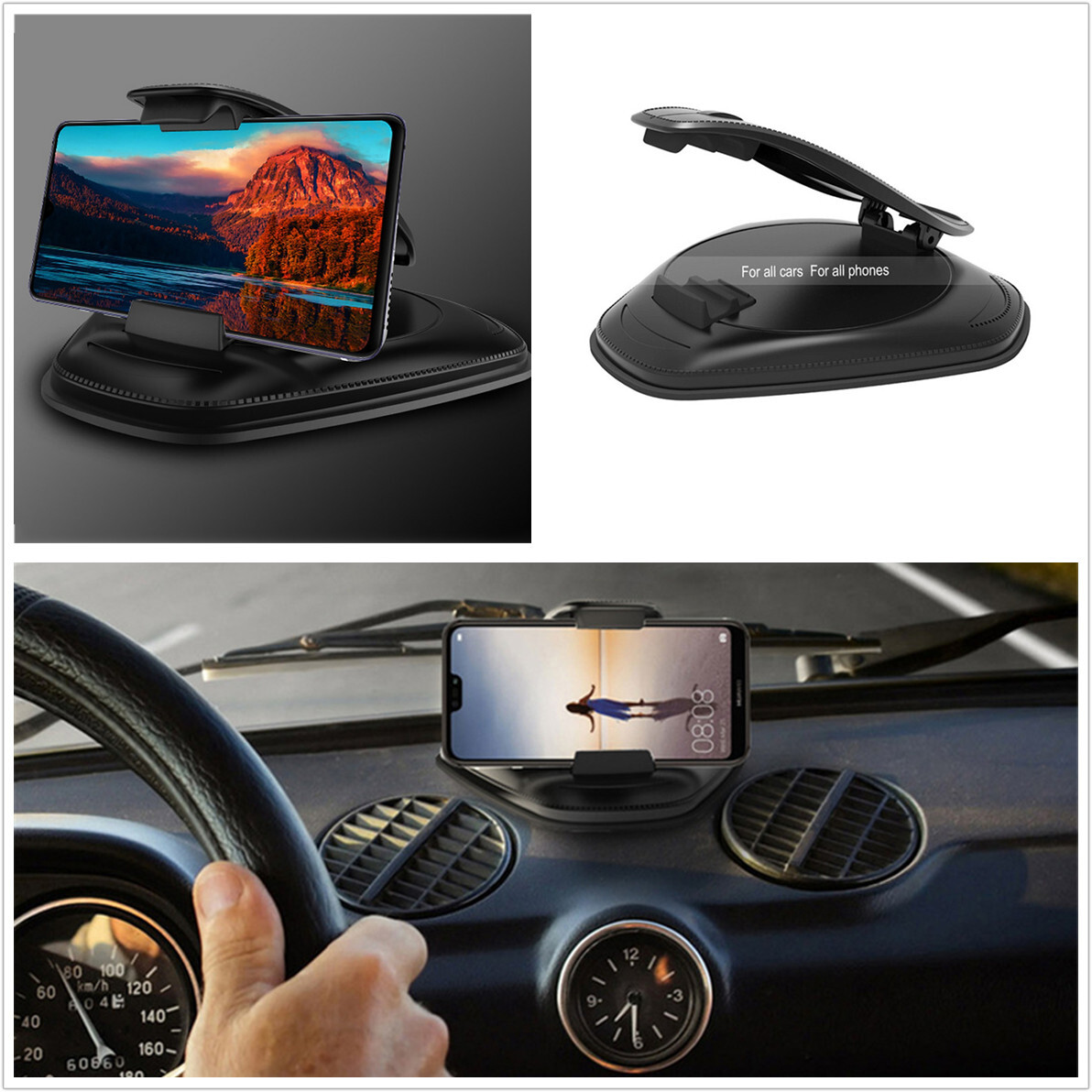 Phone Mount Holder Clip Car Dashboard Stand For 3in-7in Cell Phone Adjustable