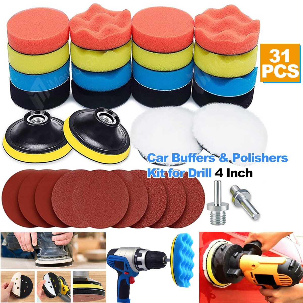 31PCS Foam Drill Polishing Pads Kit Car Hub Waxing Buffing Wheel Polisher 4″