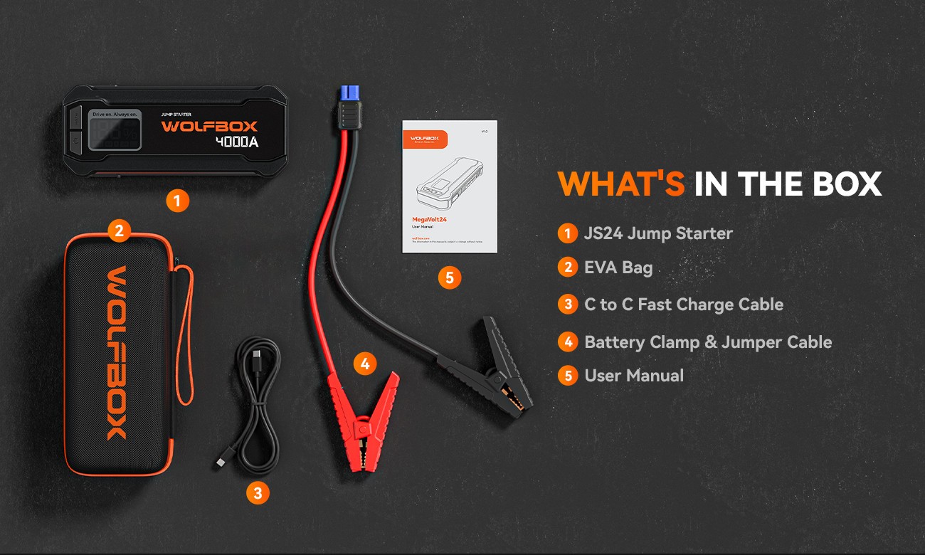 WOLFBOX Car Jump Starter Booster Jumper Box Power Bank Battery Charger Black NEW