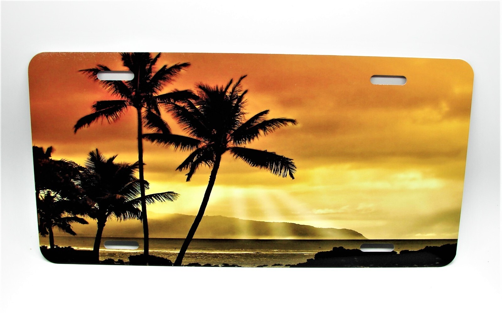 TROPICAL BEACH PALM TREES OCEAN SUNSET METAL NOVELTY CAR LICENSE PLATE AUTO TAG