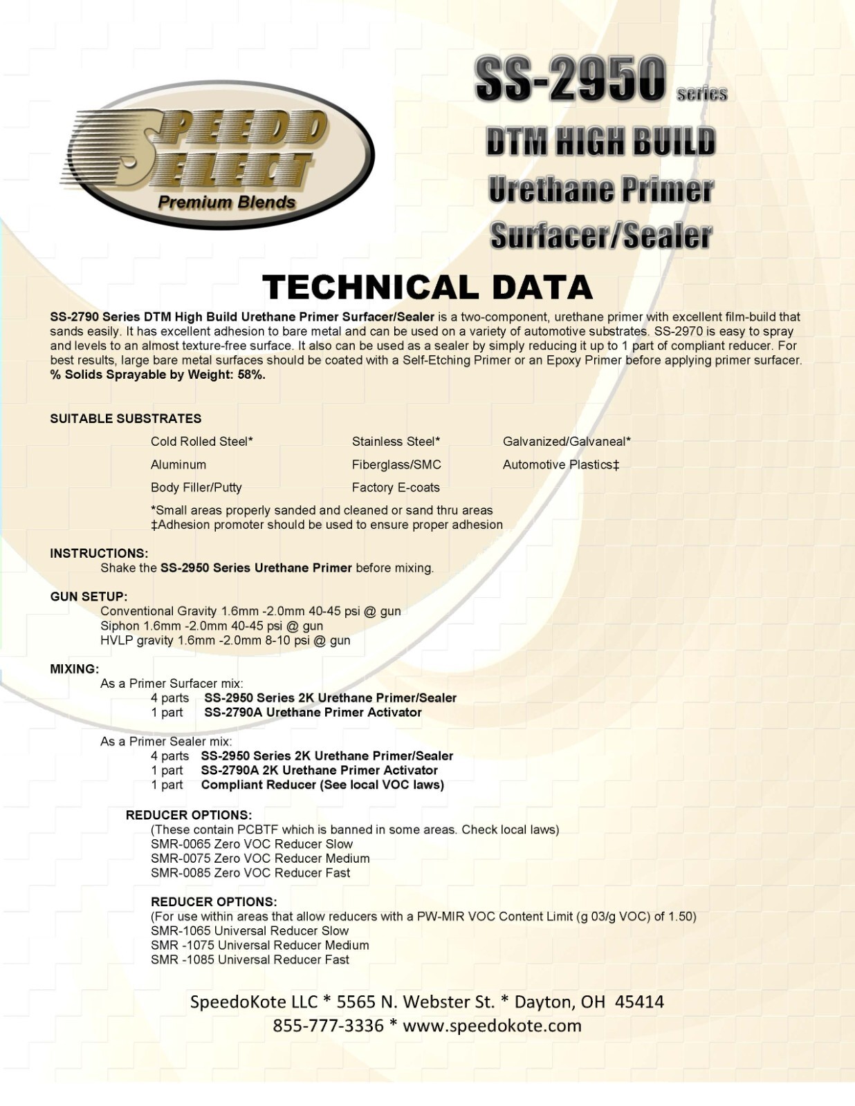 Automotive High Build 2K Urethane Primer/Sealer WHITE Gallon Kit, SS-2950W/2790A